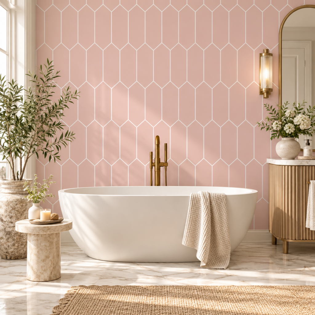 Blossom Pink Deco Hex Wallpaper