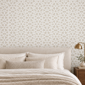 Arabesque Whisper wALLPAPER Elegant geometric wallpaper in bedroom