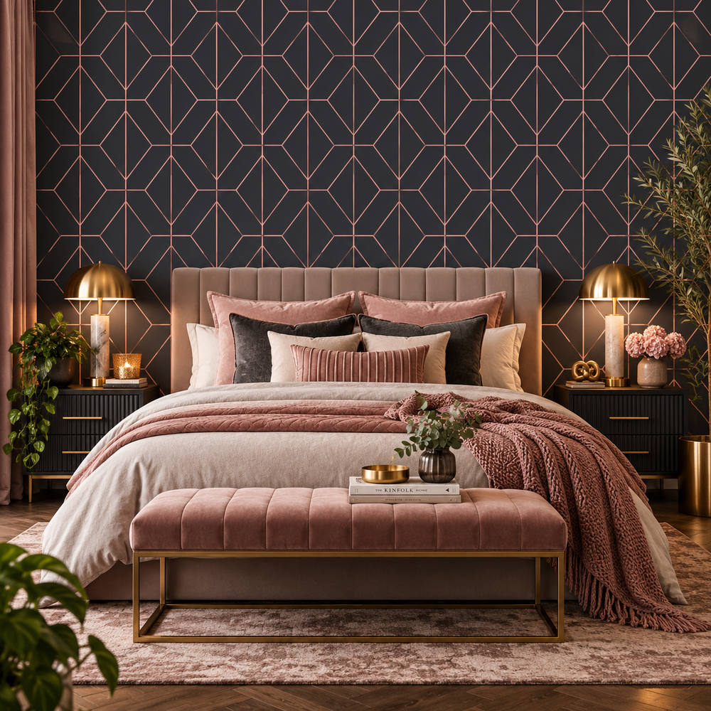 Midnight Blush Art Deco Wallpaper