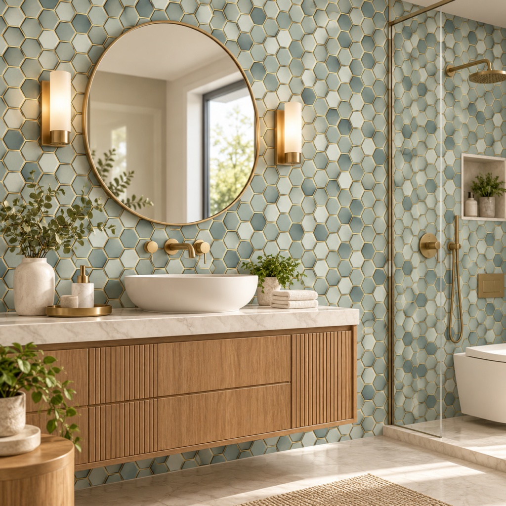 Sage Green Hexagon Mosaic Wallpaper