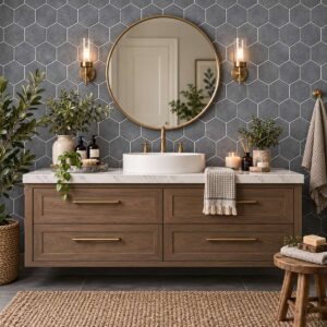 Slate Grey Hexagon Tile Wallpaper