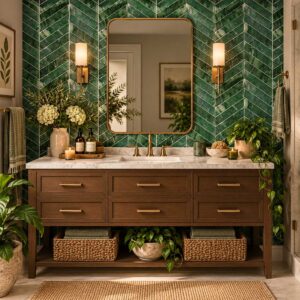 Emerald Chevron Marble Wallpaper
