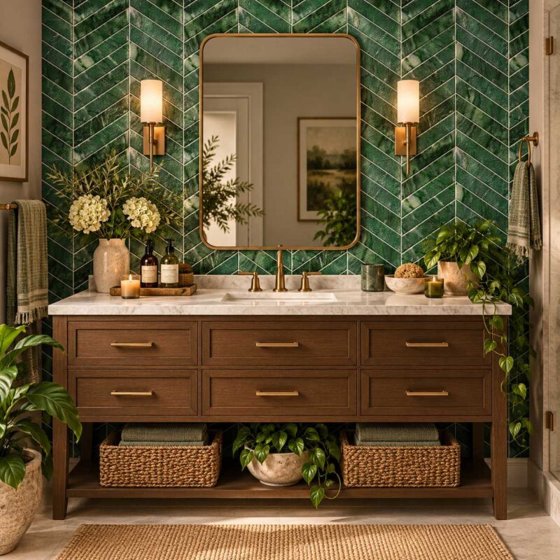 Emerald Chevron Marble Wallpaper