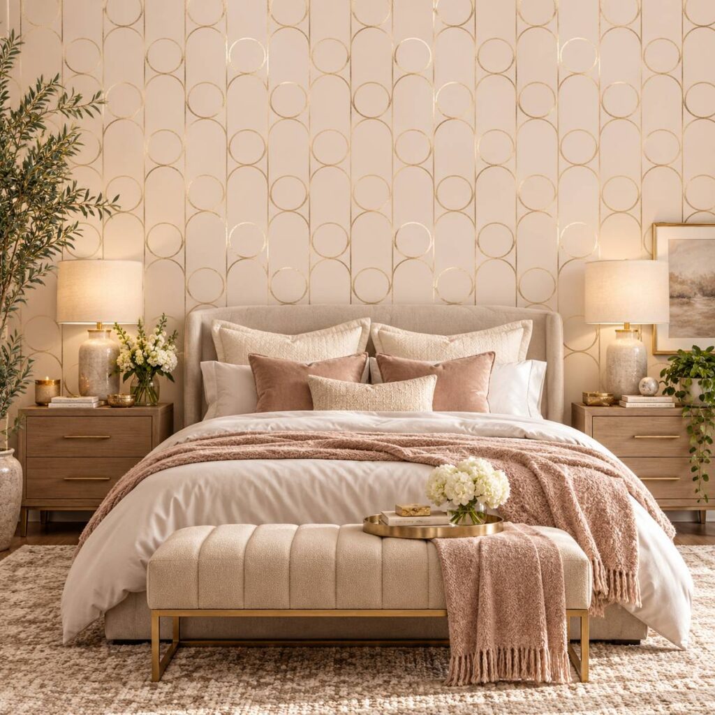 Golden Orbit Art Deco Wallpaper