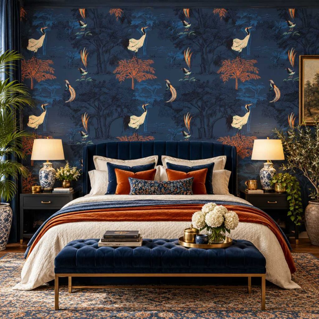 Midnight Oriental Birds Wallpaper