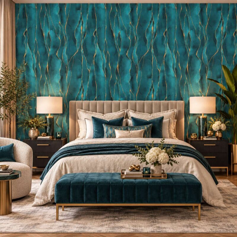 Turquoise Kintsugi Gold Wallpaper