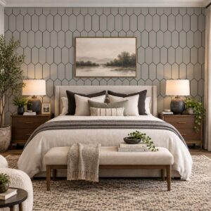 Cloud Grey Deco Hex Wallpaper