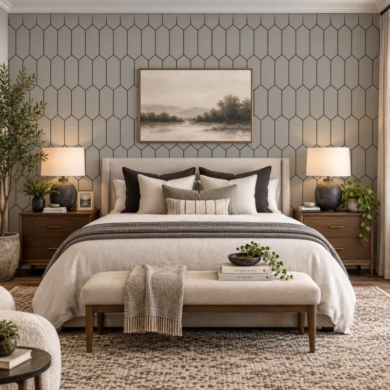 Cloud Grey Deco Hex Wallpaper