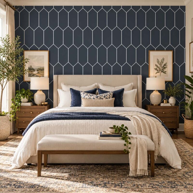 Oxford Blue Deco Hex Wallpaper