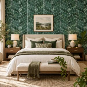 Emerald Chevron Marble Wallpaper