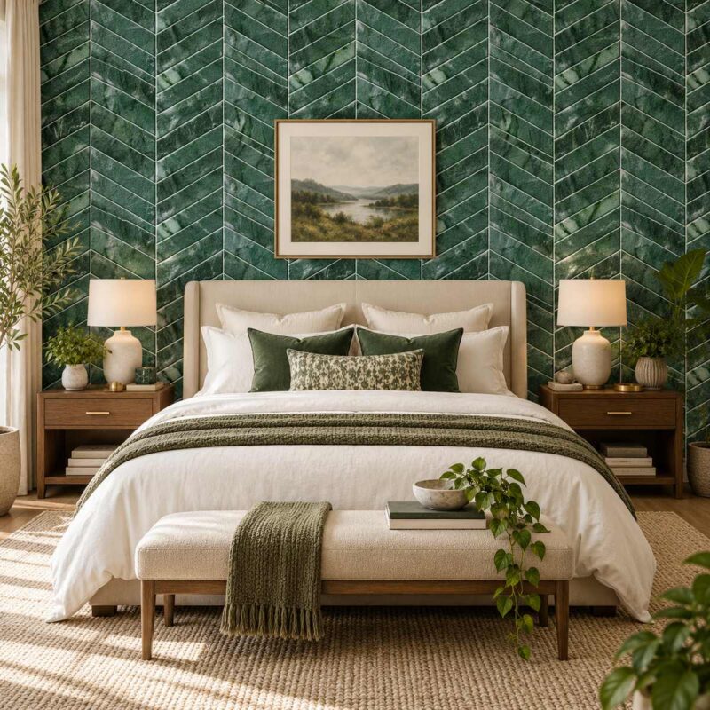 Emerald Chevron Marble Wallpaper