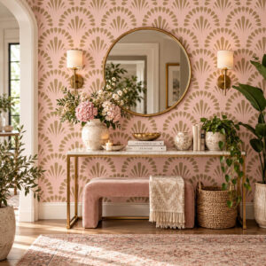 Gatsby Bloom Gold & Blush Pink Wallpaper
