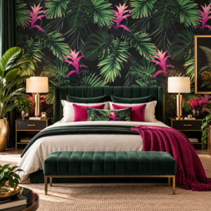 Tropical Bromeliad Noir Wallpaper