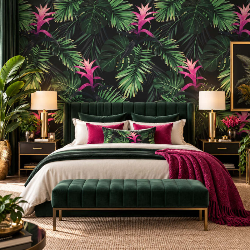 Tropical Bromeliad Noir Wallpaper