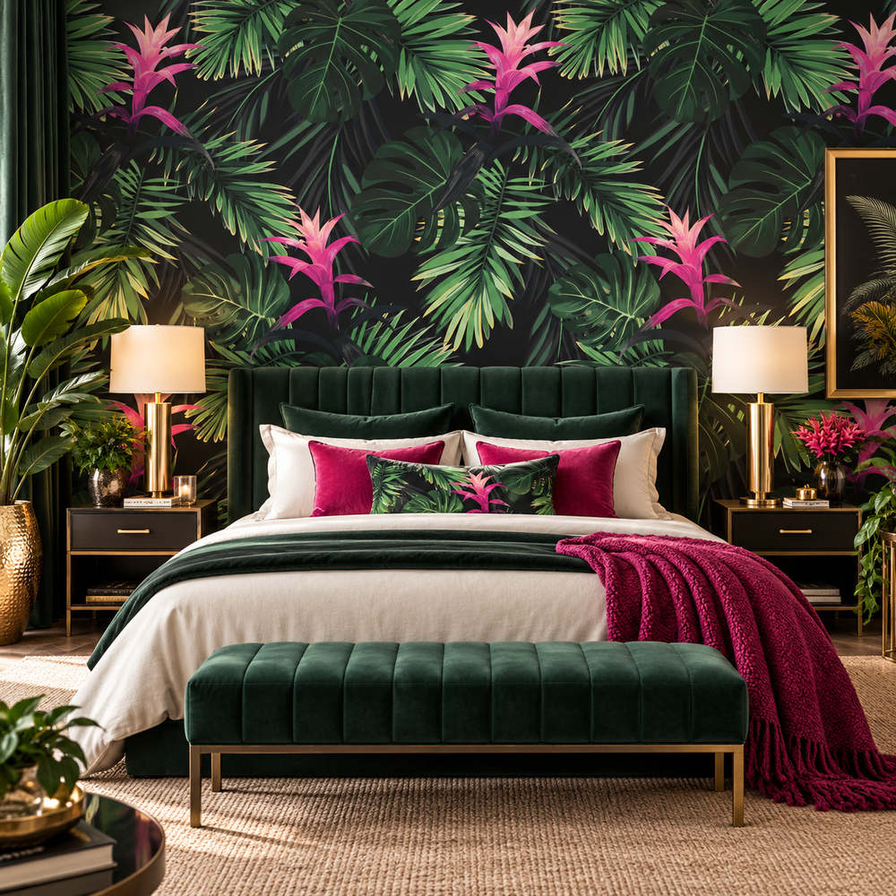Tropical Bromeliad Noir Wallpaper