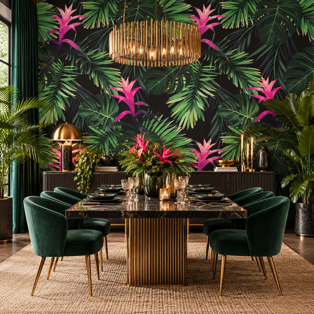Tropical Bromeliad Noir Wallpaper