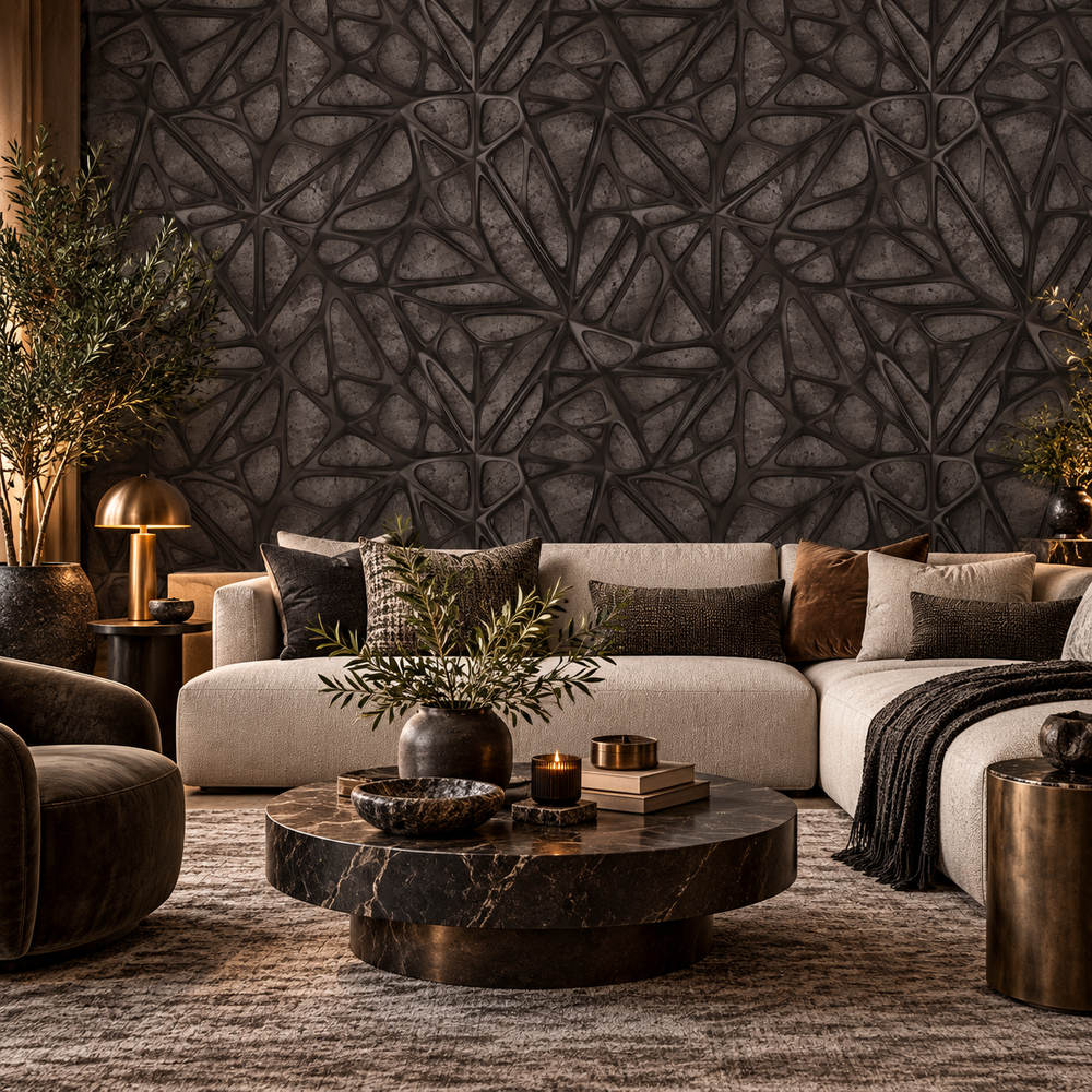 Obsidian Lattice Concrete Wallpaper