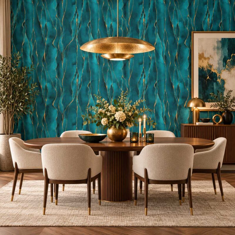 Turquoise Kintsugi Gold Wallpaper
