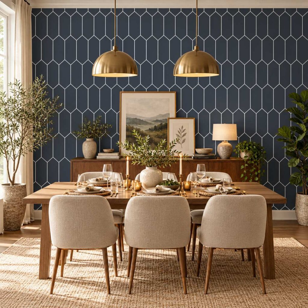 Oxford Blue Deco Hex Wallpaper