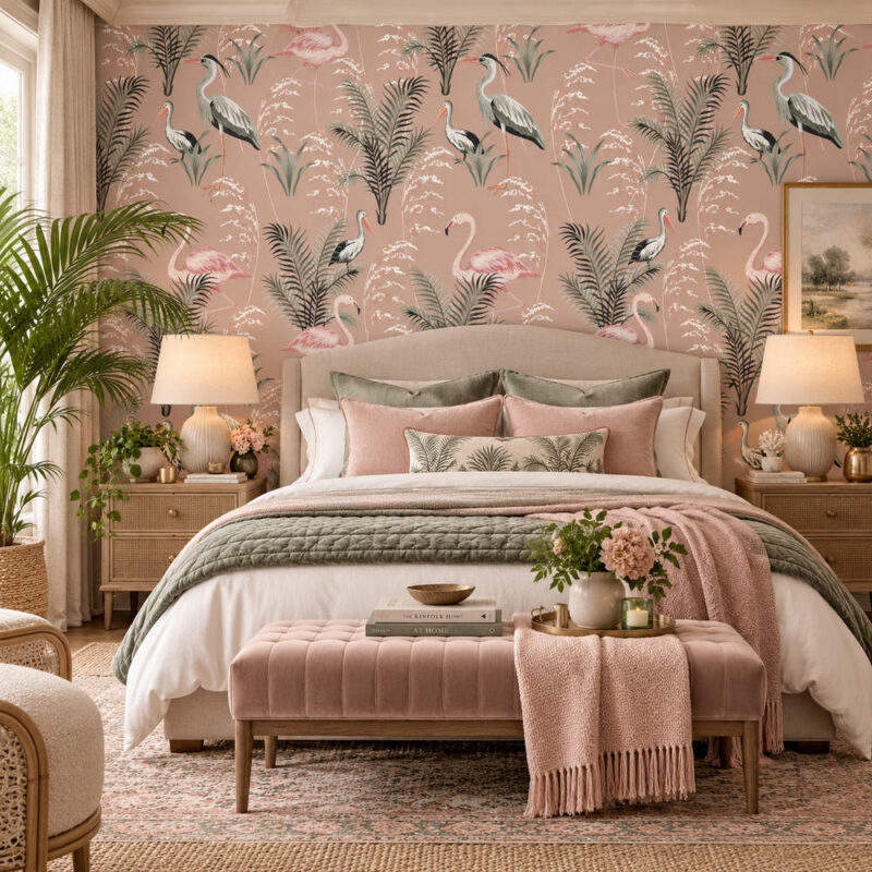 Blush Flamingo Garden Wallpaper