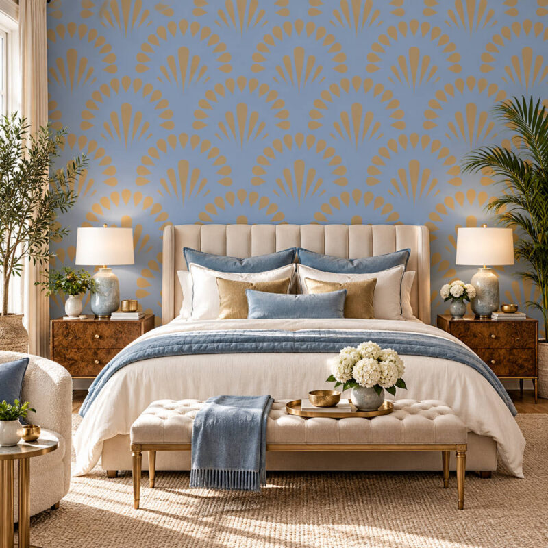 Gatsby Bloom Gold & Blue Wallpaper
