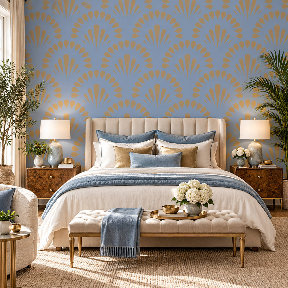 Gatsby Bloom Gold & Blue Wallpaper