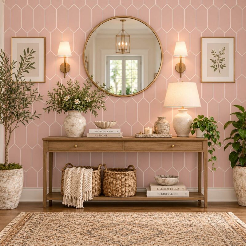 Blossom Pink Deco Hex Wallpaper
