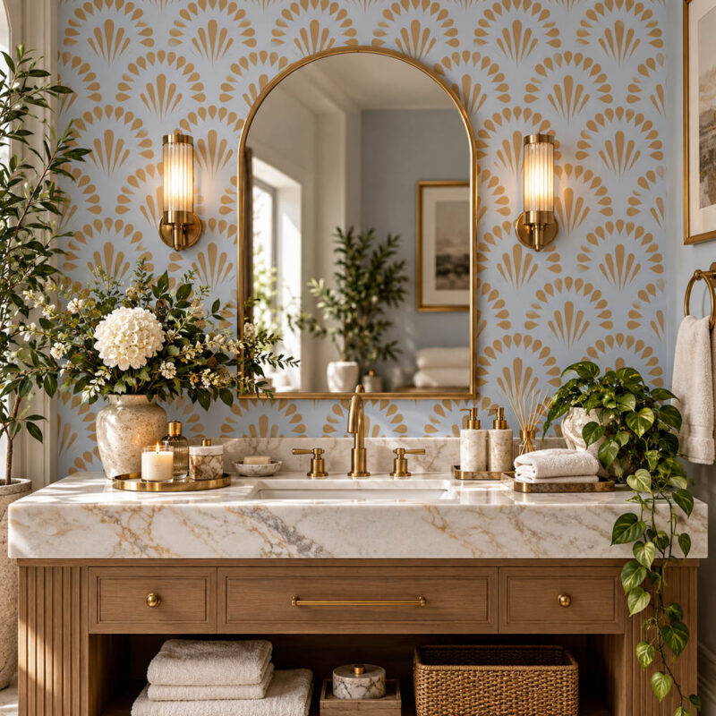 Gatsby Bloom Gold & Blush Pink Wallpaper