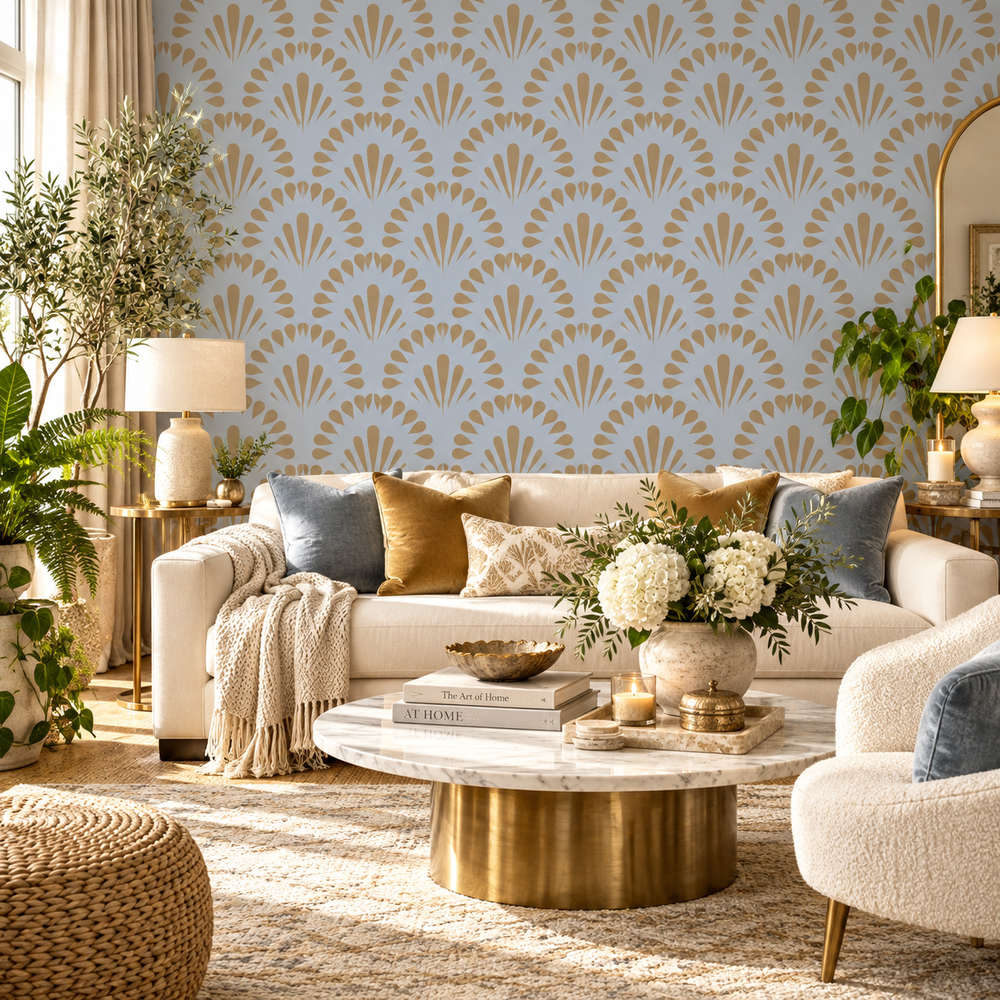 Gatsby Bloom Gold & Powder Blue Wallpaper