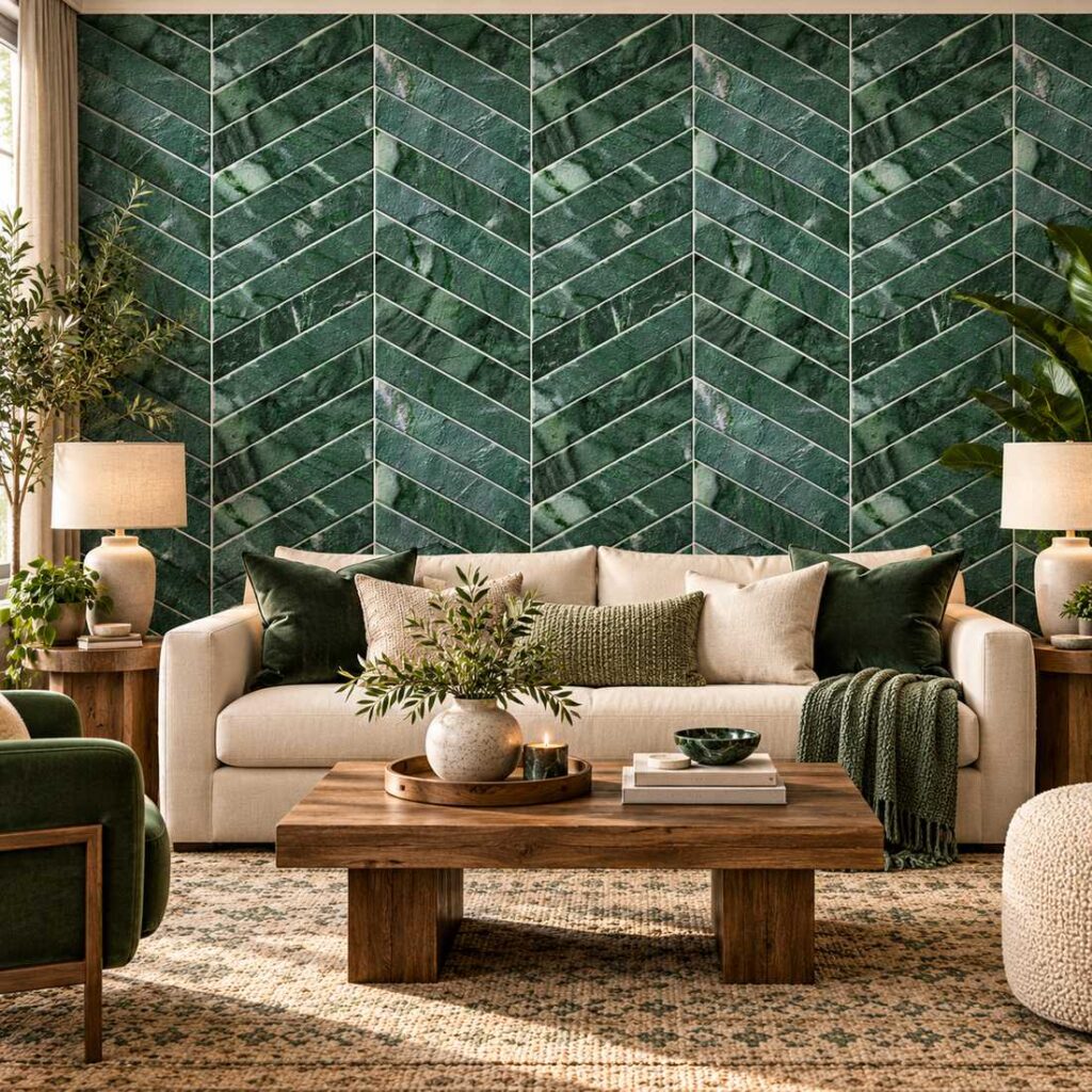 Emerald Chevron Marble Wallpaper