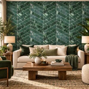 Emerald Chevron Marble Wallpaper