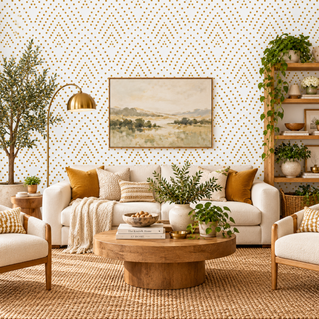 Golden Deco Dots Wallpaper