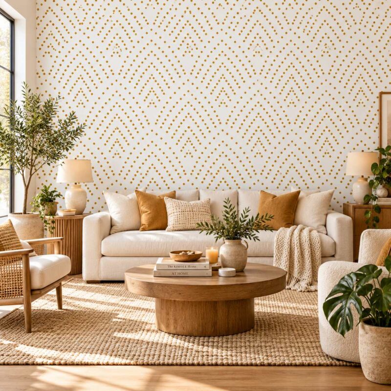 Golden Deco Dots Wallpaper