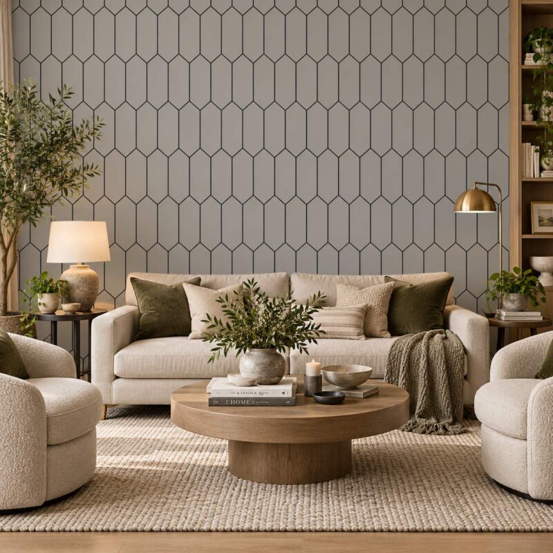 Cloud Grey Deco Hex Wallpaper