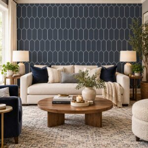Oxford Blue Deco Hex Wallpaper