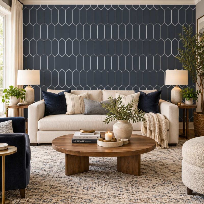 Oxford Blue Deco Hex Wallpaper