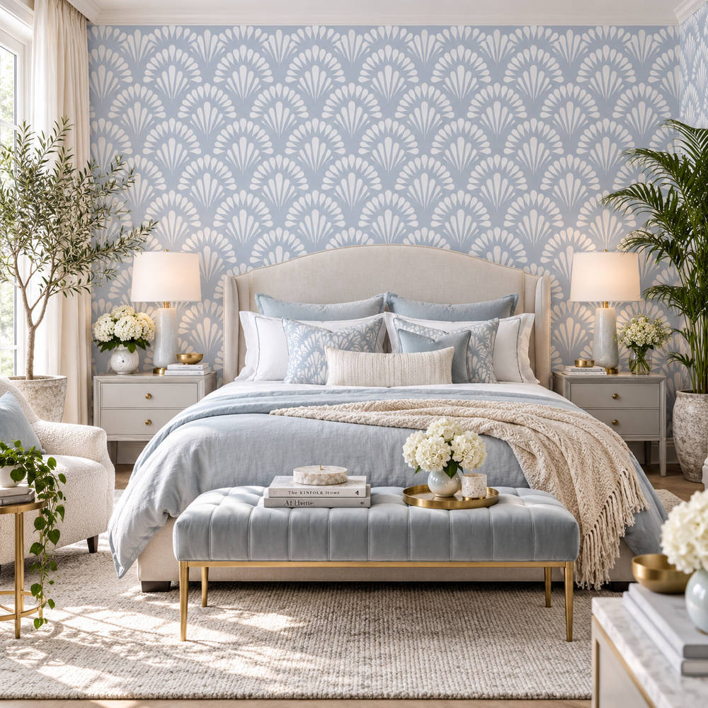 Gatsby Bloom Soft Blue Wallpaper
