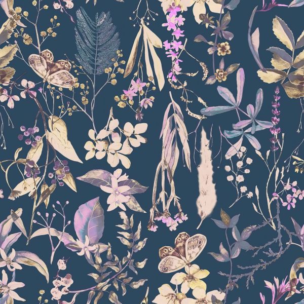 Dark Moody Botanical Wildflower and Butterfly